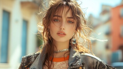 fashion fusion, a girl flaunting a daring style, combines lace and streetwear, exudes confidence in urban surroundings