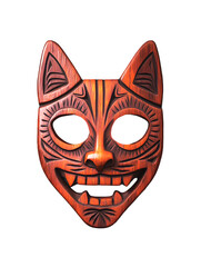 Obraz premium Traditional Cat-Shaped Wooden Mask with Tiki-Inspired Carvings