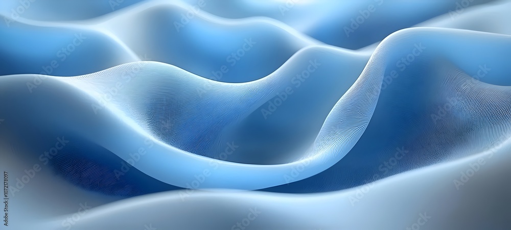 Poster abstract waves in soft blue tones, creating a serene and calming atmosphere, reminiscent of tranquil