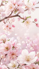 Obraz premium Cherry blossom branches with soft pink flowers on a pastel sky background