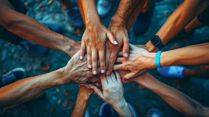 Multiracial group of people joining their hands together