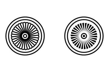 Turbine, turbomachine black and white isolated icons set. Mechanical device generating energy pictograms collection. Airplane turbine, engine power, blades, fan © Misliafitri