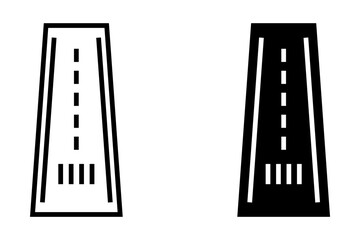 Plane runway icon in outline style.  Customizable thin and black line illustration. Contour symbol.