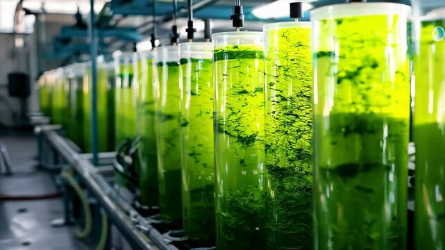 Bioreactors producing green algae in a laboratory setting