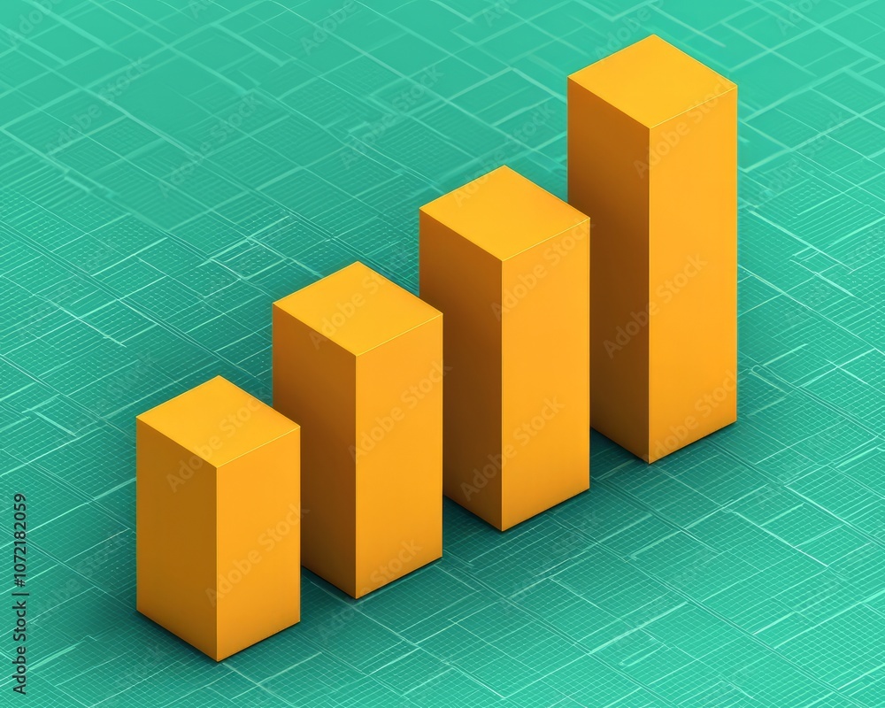 Poster colorful bar graph illustrating growth in business performance and data visualization.