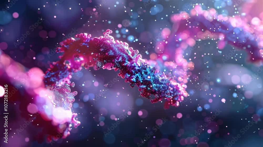 Poster abstract molecular structures in vibrant colors with beautiful bokeh effects