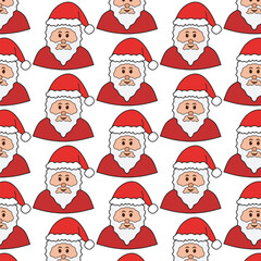 Cute Santa Claus face, vector seamless Christmas pattern.