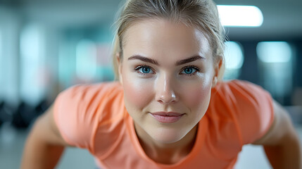 Empowered woman engages in pushups with dumbbells for a modern fitness routine