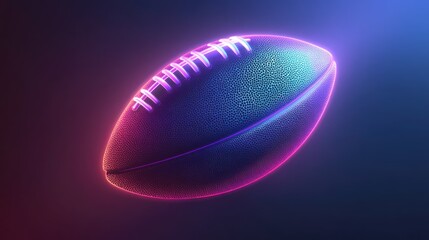 A glowing neon American football with a dark blue and pink background.