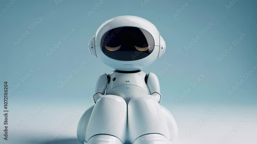 Poster futuristic robot character with a sleek design and expressive features