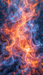 Fototapeta premium Flames in vibrant orange and blue tones forming a dynamic fiery pattern