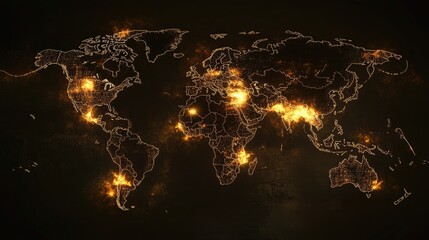 World map with luminous trading data, global network, international business 