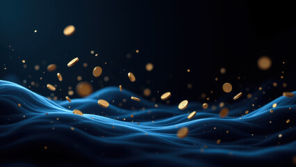 Stablecoin visual metaphor with flowing waves and falling coins.