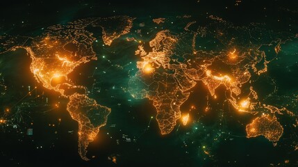 World map with luminous trading data, global network, international business 