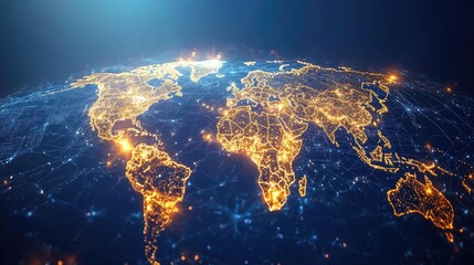 World map with luminous trading data, global network, international business 