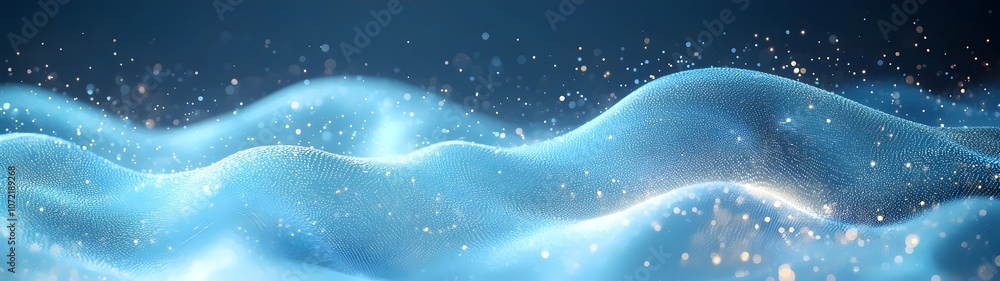 Aufkleber a mesmerizing wave of blue fabric flows elegantly in soft curves, sprinkled with a shimmering glow o