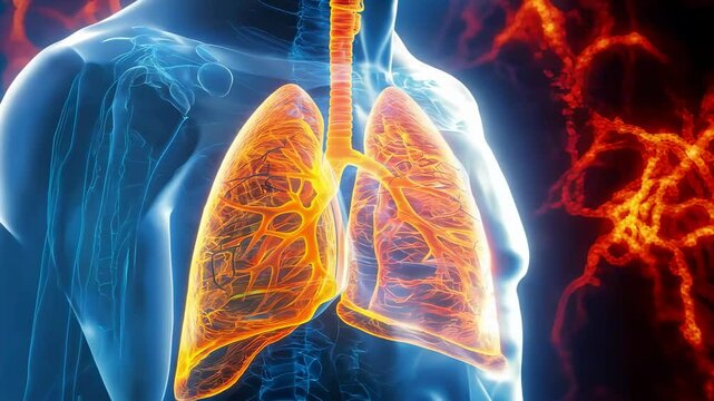 Detailed anatomical illustration of human lungs and respiratory system