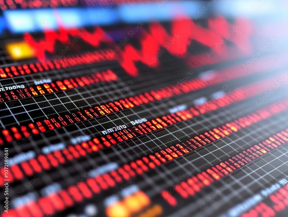 Aufkleber stock market data with fluctuating graphs and numerical indicators presented on screen.