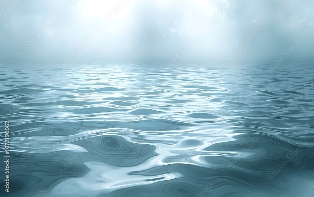 Poster a serene view of calm water reflecting soft light, creating a tranquil atmosphere. the smooth surfac