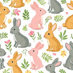 Cute bunny hand drawn seamless pattern