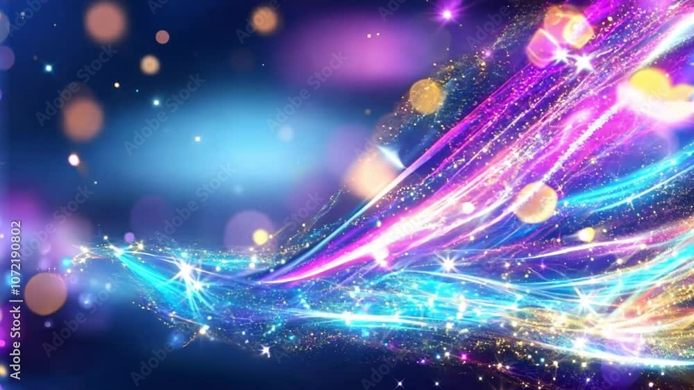 Aufkleber glowing abstract light streaks and particles flowing on a deep blue background creating atmosphere o