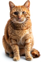 Fototapeta premium A ginger cat is sitting on a white background