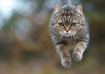 Obraz premium A cat is running towards the camera with a blurred background