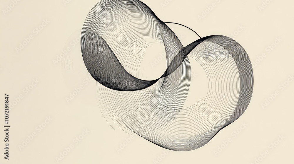 Poster abstract line art of intertwined circles and shapes, creating a balanced minimalist composition.