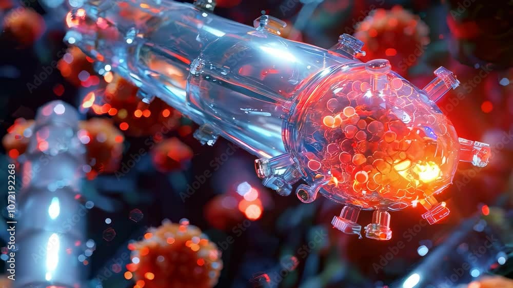 Poster futuristic visualization of viruses and nanotechnology in a scientific environment
