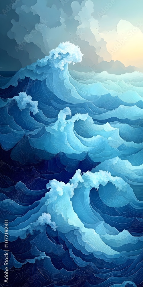 Aufkleber an abstract representation of vibrant blue waves, swirling and crashing with frothy white crests, cr