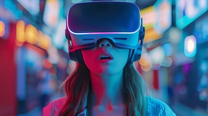 A woman wearing a virtual reality headset