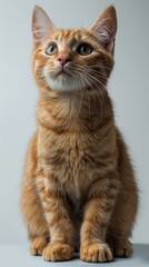 Obraz premium A ginger cat is sitting on a white table looking up