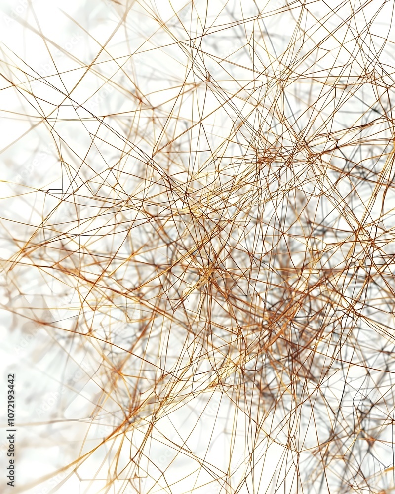 Poster an intricate abstract pattern of golden and brown lines against a light background, creating a sense
