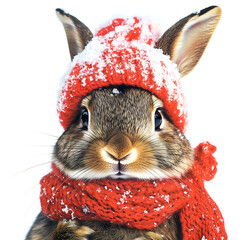 a rabbit with a christmas scarf and a hat. Generative AI