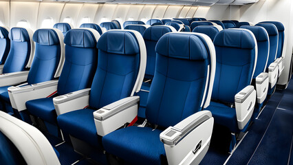 Fototapeta premium Airplane seats, economy class seats, Airline commercial, ai generated