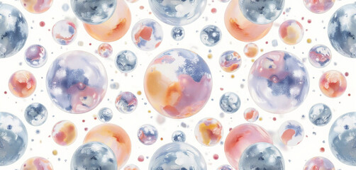 Abstract watercolor orbs with vibrant colors and detailed artistic patterns