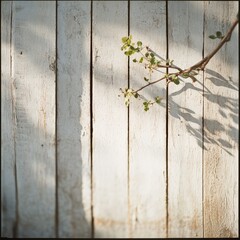 Fototapeta premium Blooming branch against a rustic wooden background