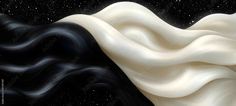 Aufkleber a captivating abstract wave composition in black and white, mimicking fluid movement against a backd