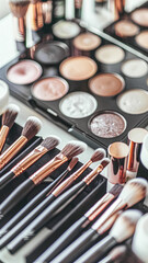 Make-up cosmetic product, beauty products and cosmetics swatch sample flatlay, various makeup brand tools as glamour fashion night out background idea