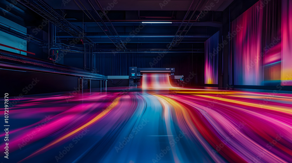 Poster Vibrant Abstract Blur of Colored Lights in a Modern Studio Setting with a Dynamic Flowing Pattern and an Artistic Display of Light Effects