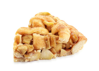 Slice of homemade apple pie isolated on white