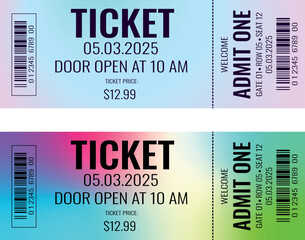 Admit one ticket design template. Concert, party or festival ticket design template. Ticket isolated on white background.