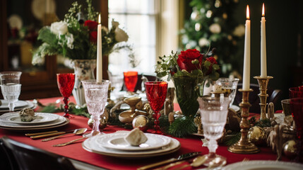 Holiday table decor, Christmas holidays celebration, tablescape and dinner table setting, English country decoration and home styling inspiration