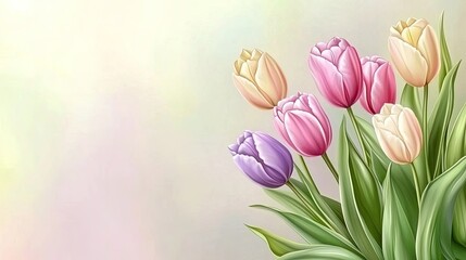 Obraz premium Vibrant Tulips on Plain Background