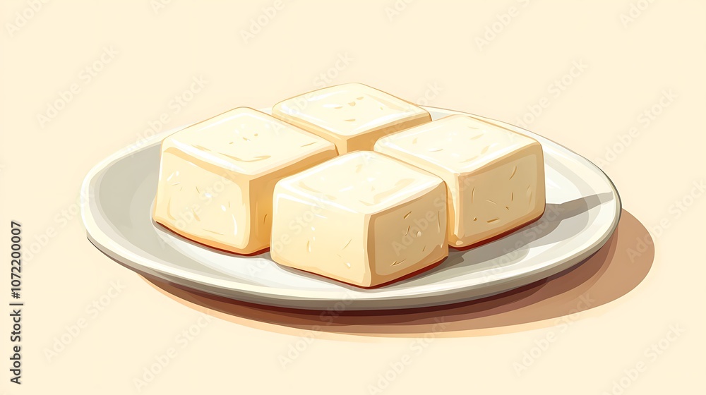 Poster creamy butter cubes arranged neatly on a simple plate against a soft colored background showcasing g
