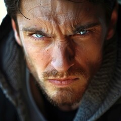Obraz premium Close Up Portrait of a Man with Intense Expression