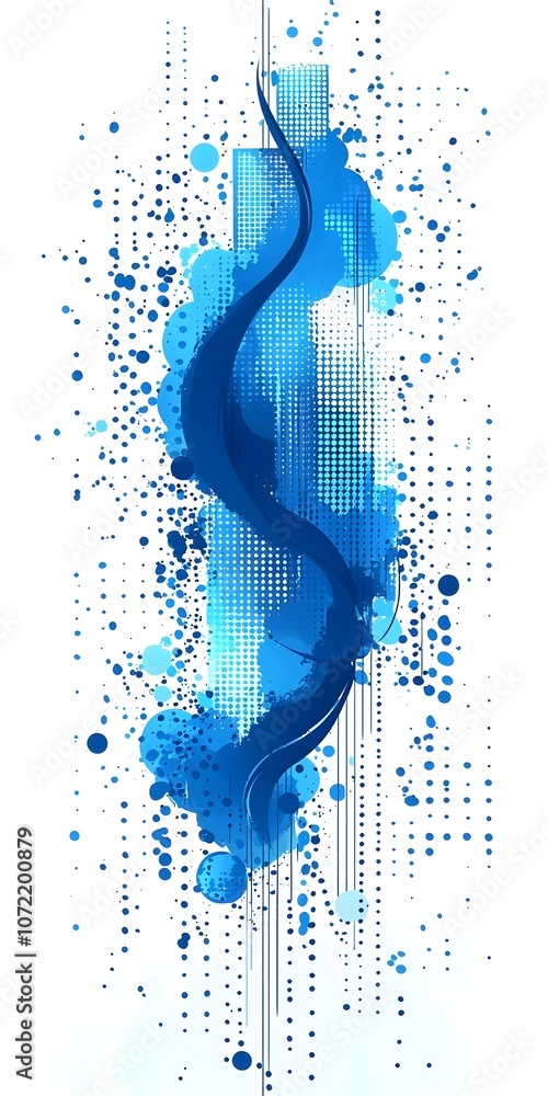 Poster an abstract design featuring fluid blue shapes and dots, creating a dynamic and modern feel. the swi