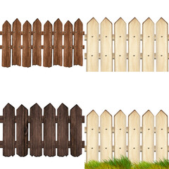 set of wooden fence made of multicolored wood isolated on a white background