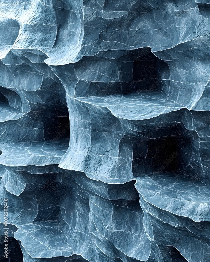 Poster an abstract close-up of textured blue and gray layers, creating a soothing, cool-toned visual of int