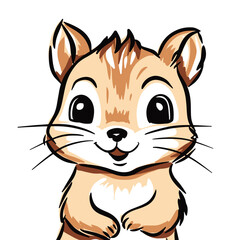 Cute chipmunk cartoon character with expressive eyes and a joyful smile isolated on white
